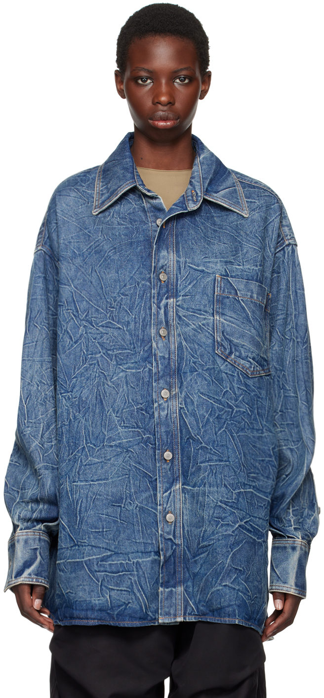 Shop Mm6 Maison Margiela Blue Pittsburgh Crease Denim Shirt In 993 Blue