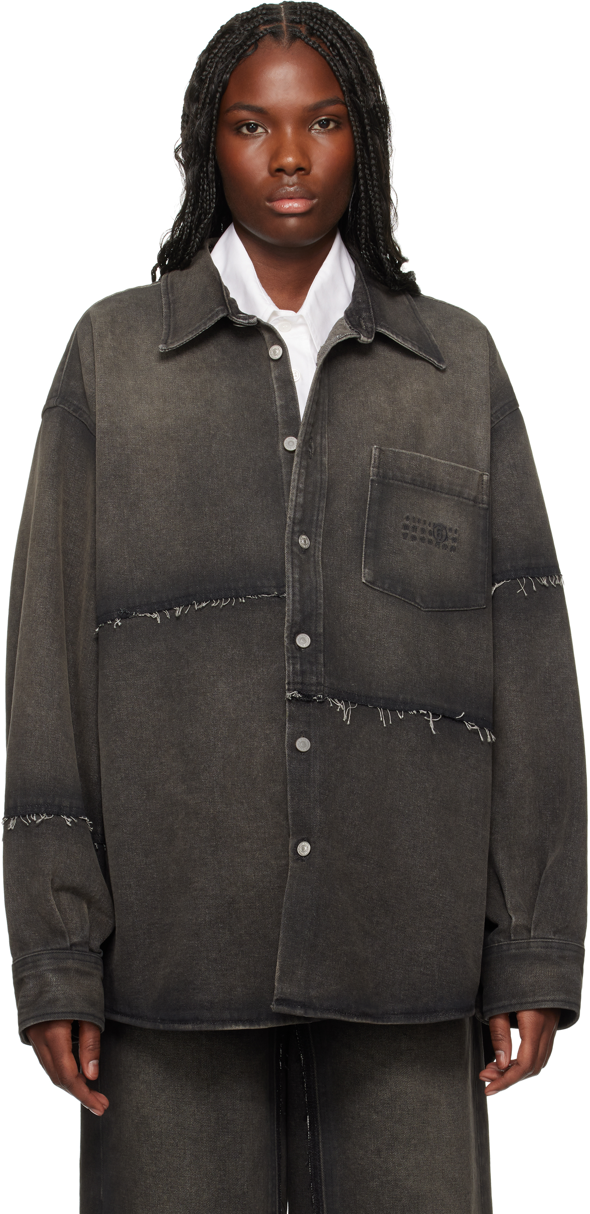 Shop Mm6 Maison Margiela Gray Long-sleeved Denim Jacket In 962 Wolf Grey