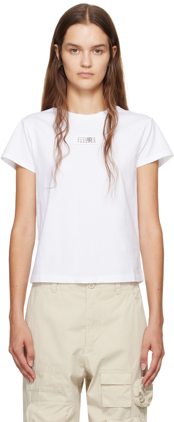 Shop Mm6 Maison Margiela White Print T-shirt In 100 White