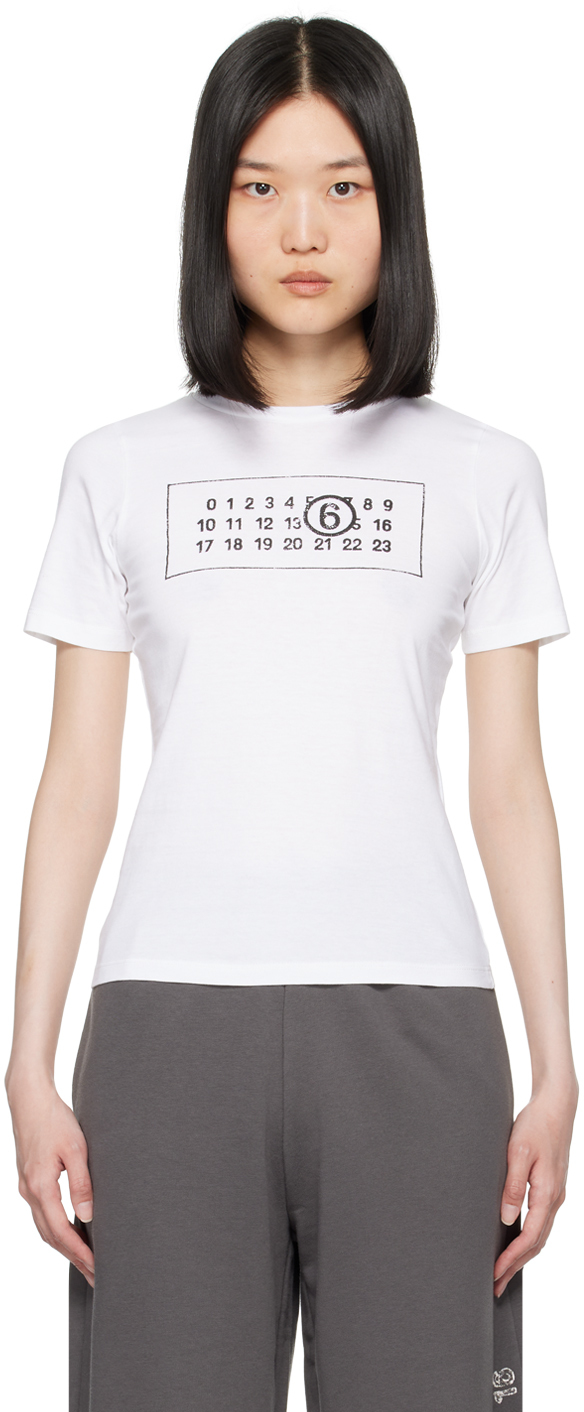 Shop Mm6 Maison Margiela White Numeric T-shirt In 100 White