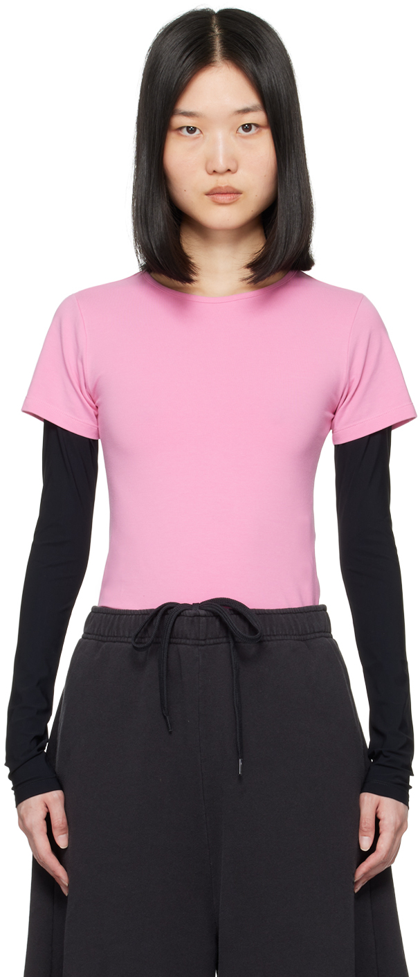 Shop Mm6 Maison Margiela Pink & Black Layered Long Sleeve T-shirt In 962 Pink/black