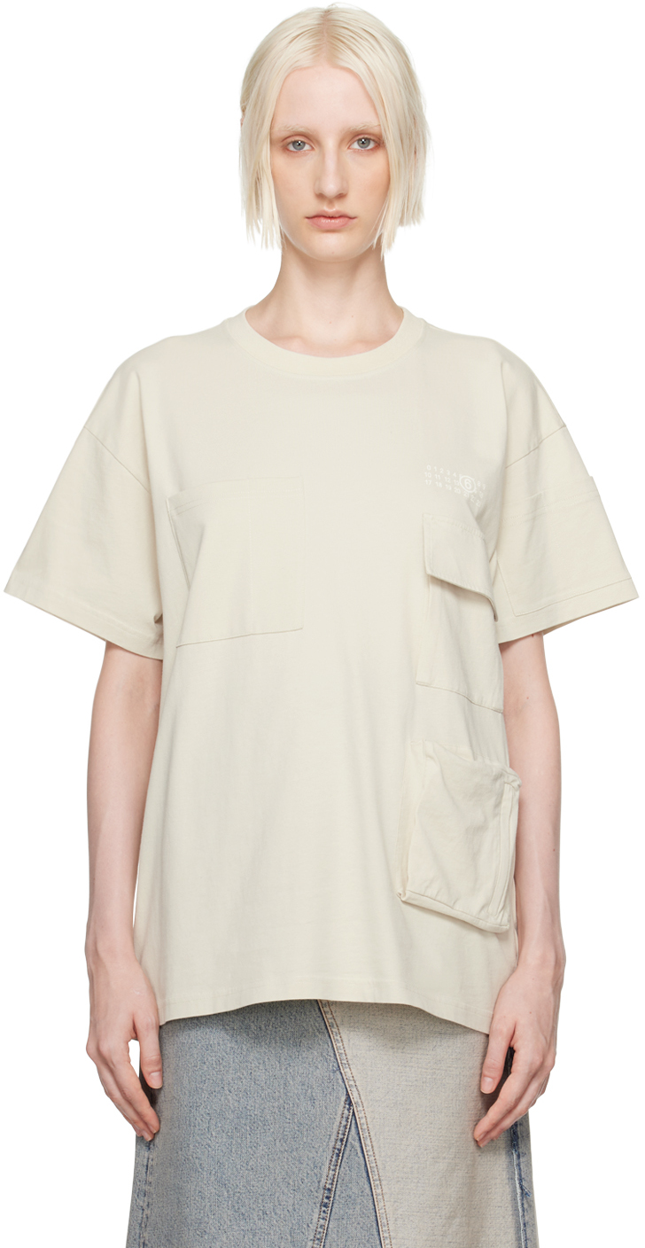 Off White Flap Pocket T Shirt by MM6 Maison Margiela on Sale