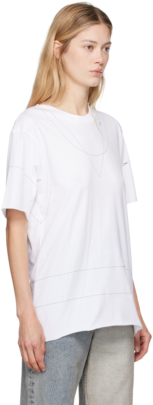 Mm6 Maison Margiela White Stitch Line T-shirt In 100 White
