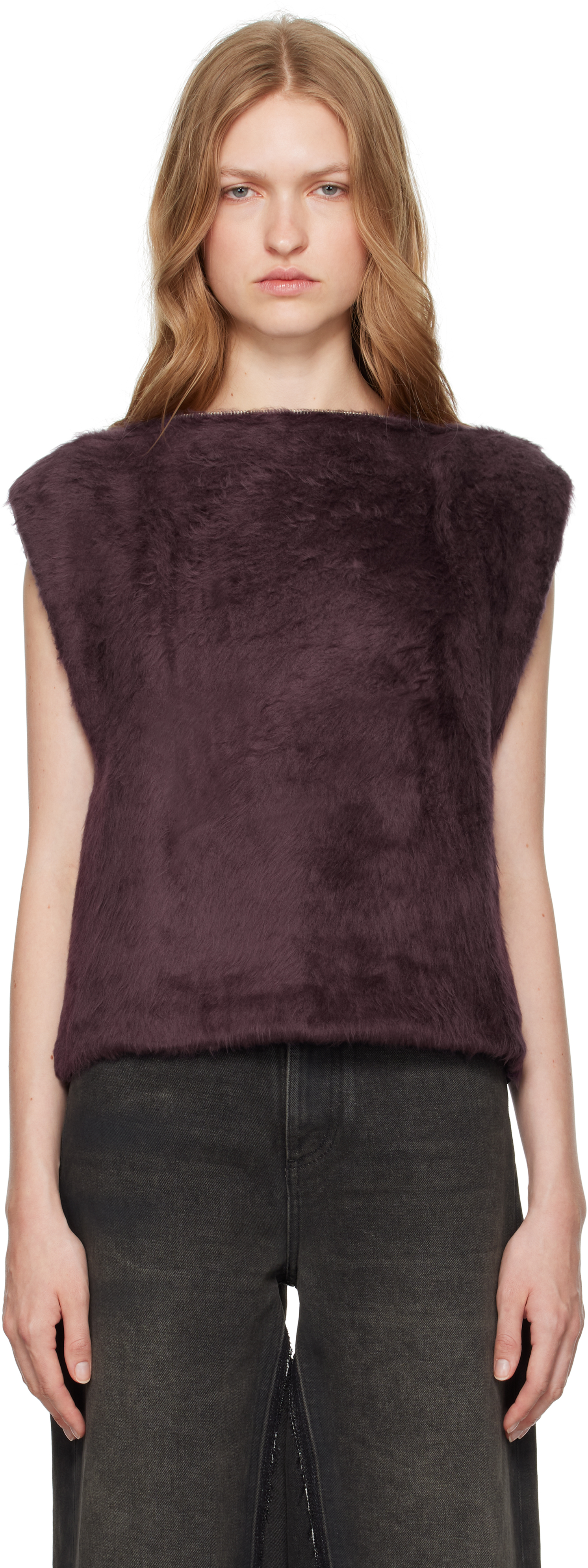 Purple & Black Furry Fleece & Cotton Jersey Blouse by MM6