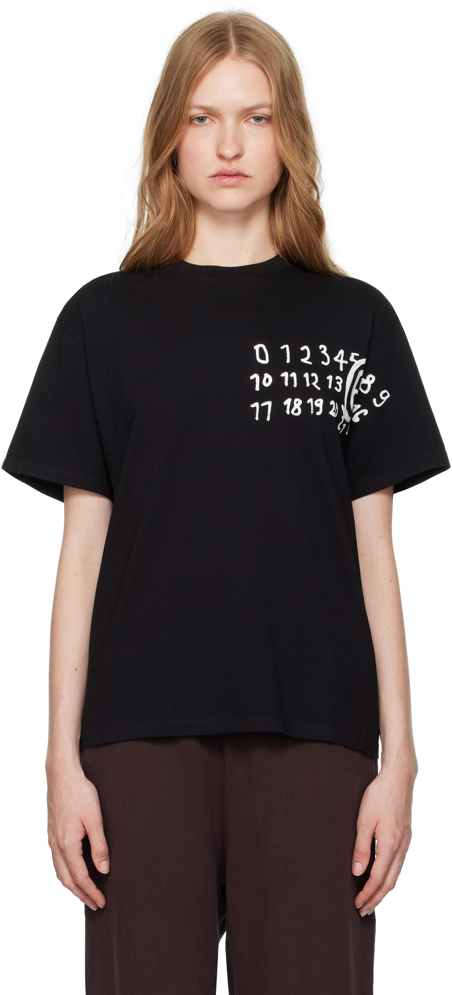 Shop Mm6 Maison Margiela Black Numeric Dropped-shoulder T-shirt In 900 Black