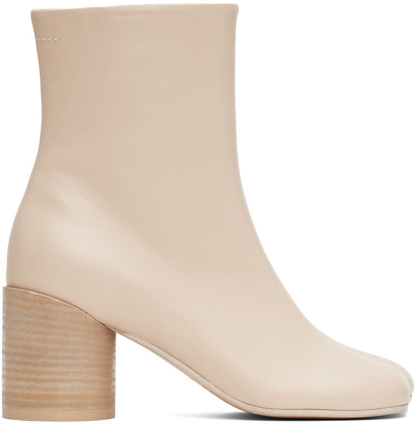 Shop Mm6 Maison Margiela Beige Anatomic Ankle Boots In T2084 Shifting Sand