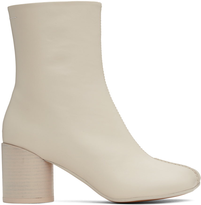 MM6 Maison Margiela Off-White Stitch-Out Leather Ankle Boots