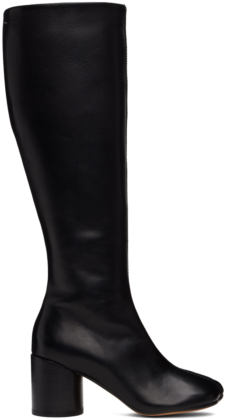 Shop Mm6 Maison Margiela Black Stitch-out Leather Tall Boots In T8013 Black