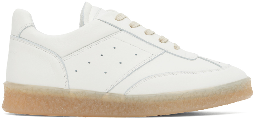 Shop Mm6 Maison Margiela Off-white 6 Court Sneakers In T1003 White