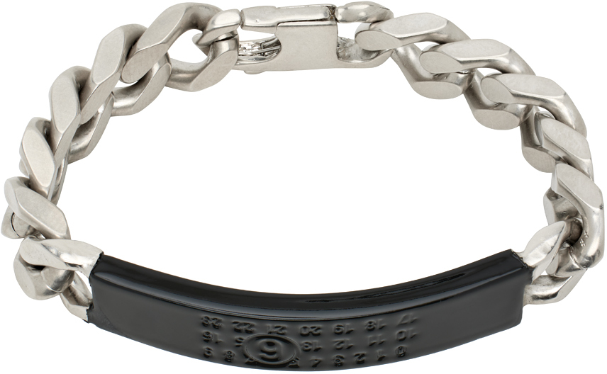 Shop Mm6 Maison Margiela Silver & Black Id Tag Bracelet In 962 Palladio Buratta