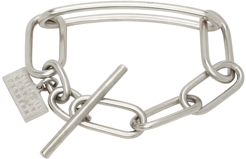 Shop Mm6 Maison Margiela Silver Elongated Bracelet In 952 Palladio Buratta