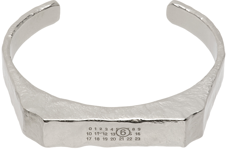 Shop Mm6 Maison Margiela Silver Numeric Signature Cuff Bracelet In 952 Palladio Buratta