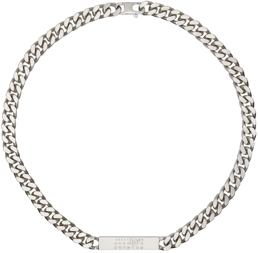 MM6 Maison Margiela: Silver Embossed Numeric Necklace | SSENSE