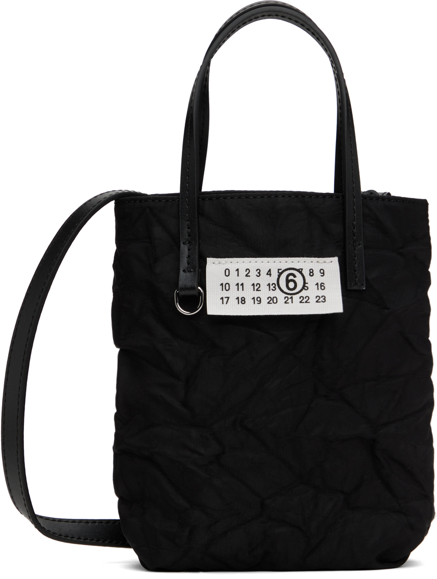 Shop Mm6 Maison Margiela Black Wrinkled Mini Shopping Tote In T8013 Black