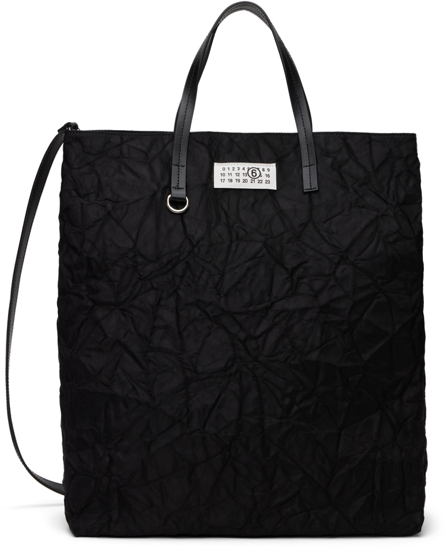 Shop Mm6 Maison Margiela Black Wrinkled Shopping Tote In T8013 Black