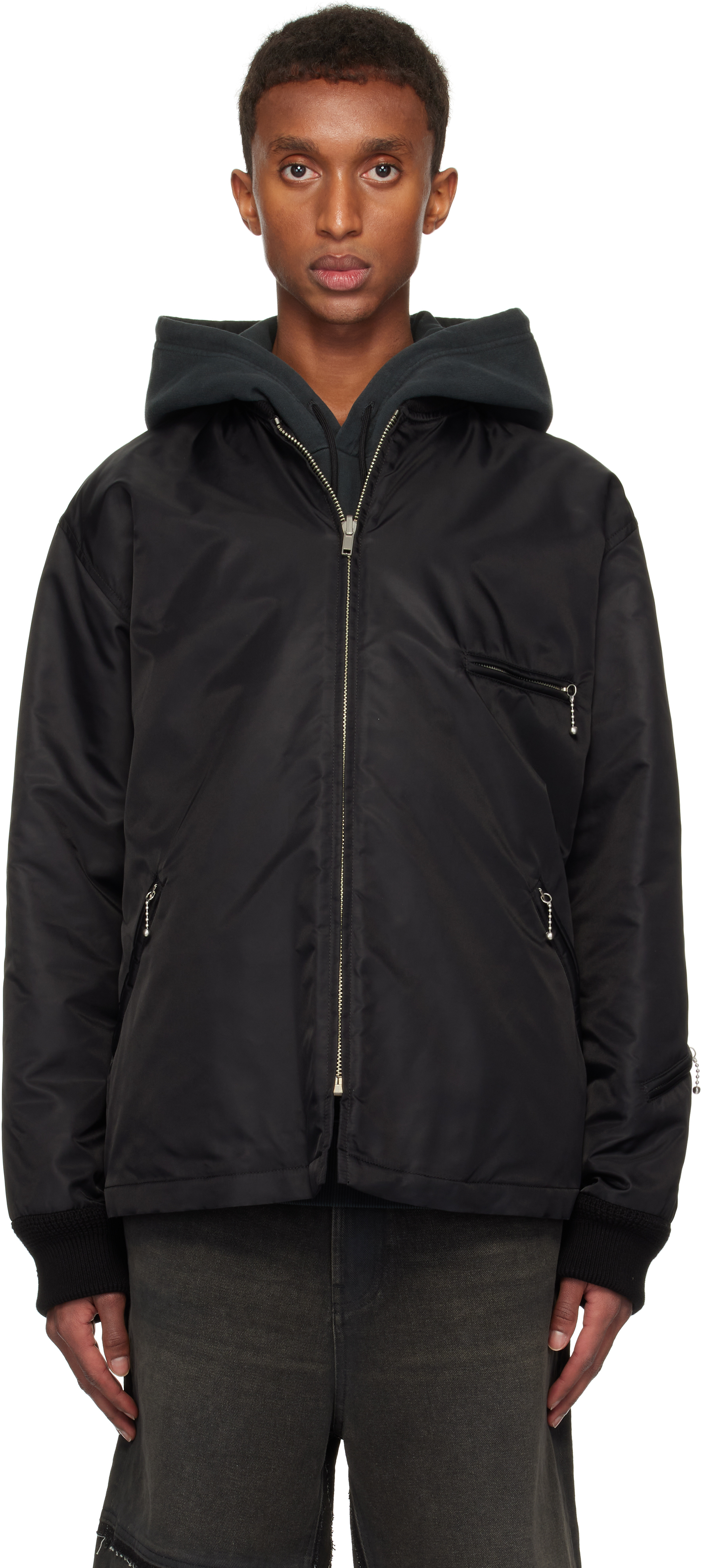 Black Padded Reversible Bomber Jacket