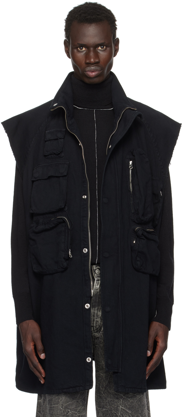 Shop Mm6 Maison Margiela Black Pocket Denim Vest In 900 Black