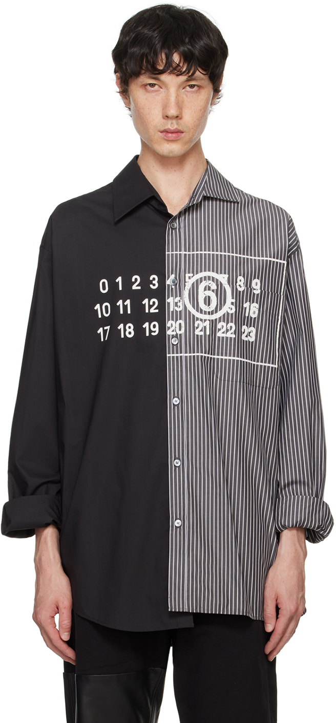 MM6 Maison Margiela: Black Asymmetric Stripe Long Sleeve MM6 Maison Margiela: Black Asymmetric Stripe Long Sleeve