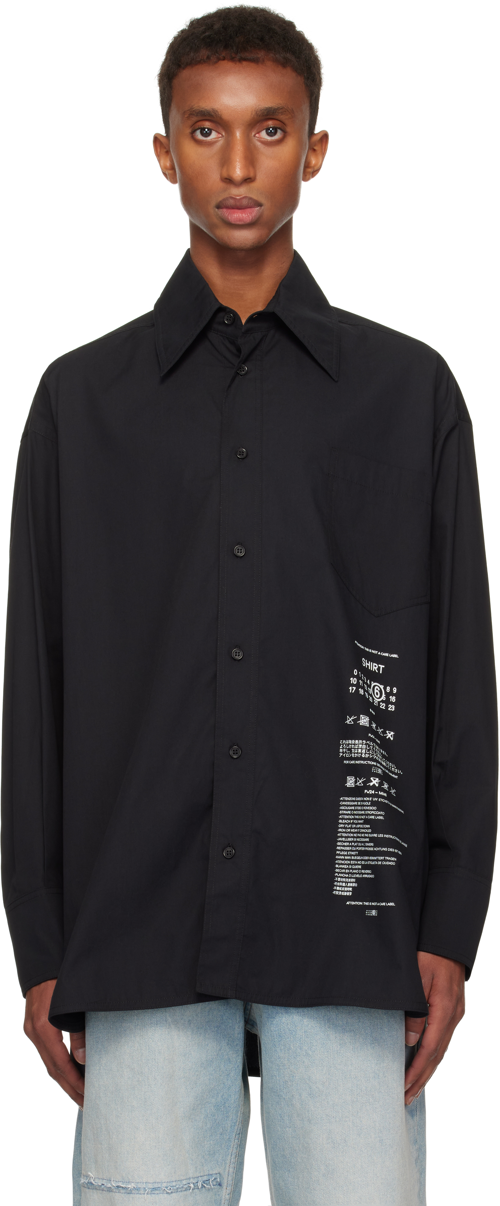 Shop Mm6 Maison Margiela Black Cotton Poplin Shirt In 899 Washed Black