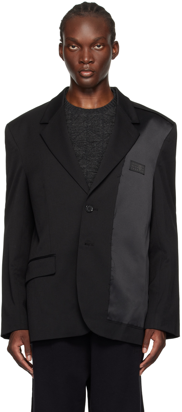 Shop Mm6 Maison Margiela Black Logo Patch Blazer In 900 Black