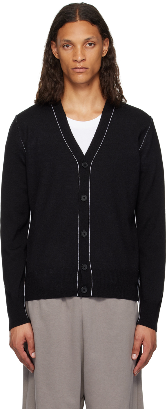 Shop Mm6 Maison Margiela Black Exposed Seam Cardigan In 900 Black