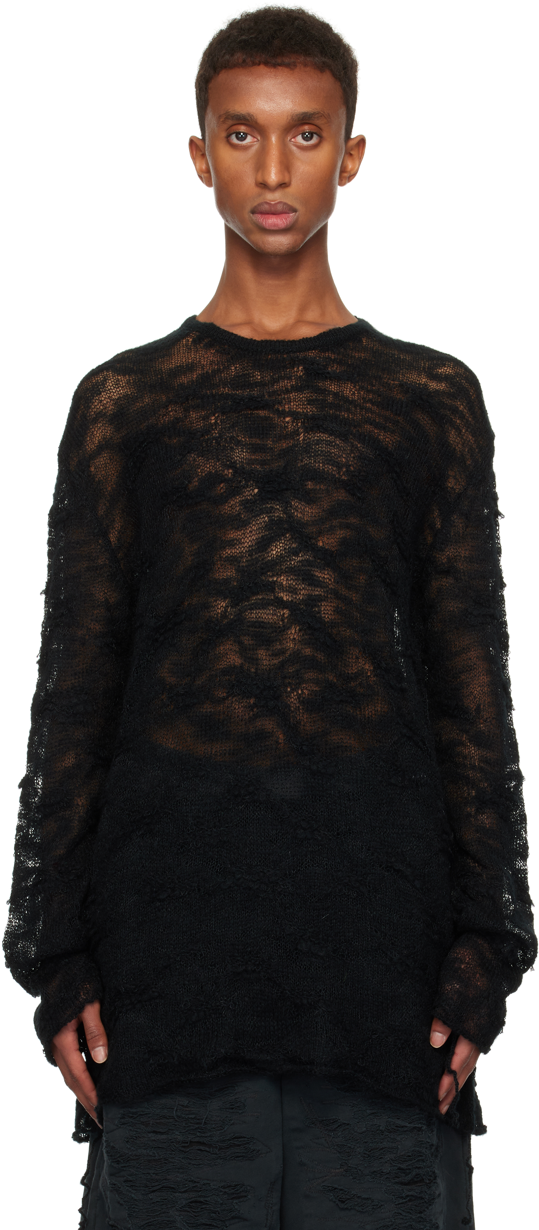 Black open knit sweater hotsell