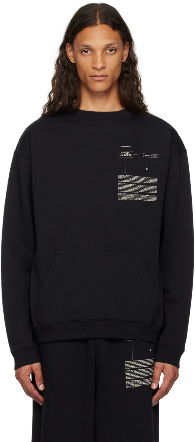 Shop Mm6 Maison Margiela Black Kangaroo Pocket Sweatshirt In 900 Black