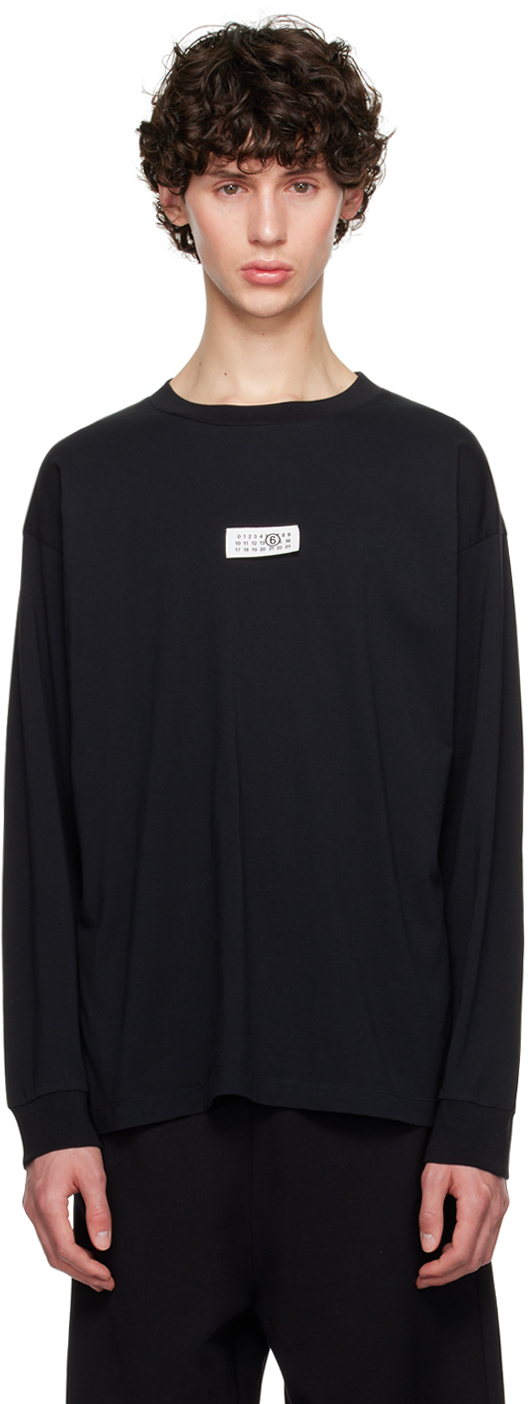 Shop Mm6 Maison Margiela Black Patch Long Sleeve T-shirt In 900 Black