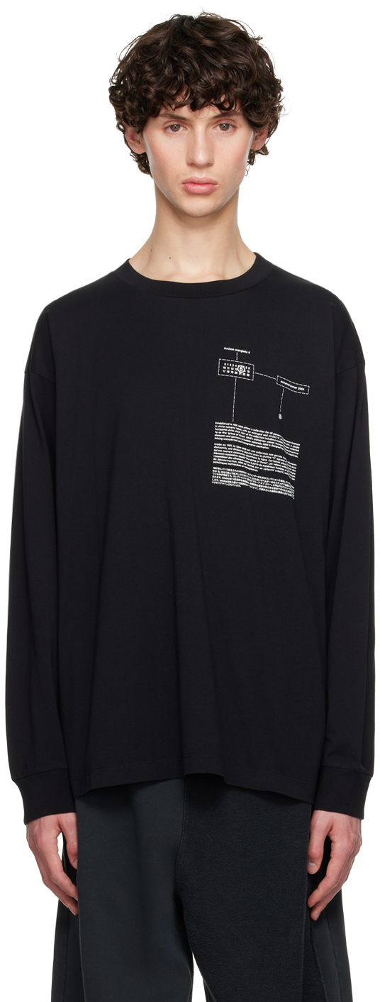 Shop Mm6 Maison Margiela Black Printed Long Sleeve T-shirt In 900 Black