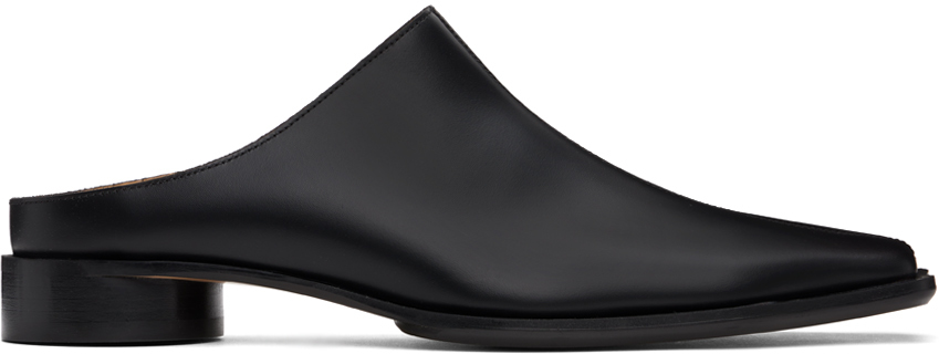 Shop Mm6 Maison Margiela Black Leather Slippers In T8013 Black