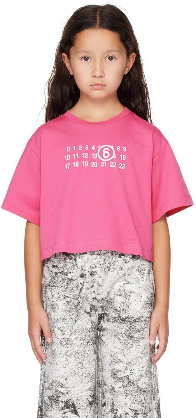 Shop Mm6 Maison Margiela Kids Pink Printed Logo T-shirt In M6307