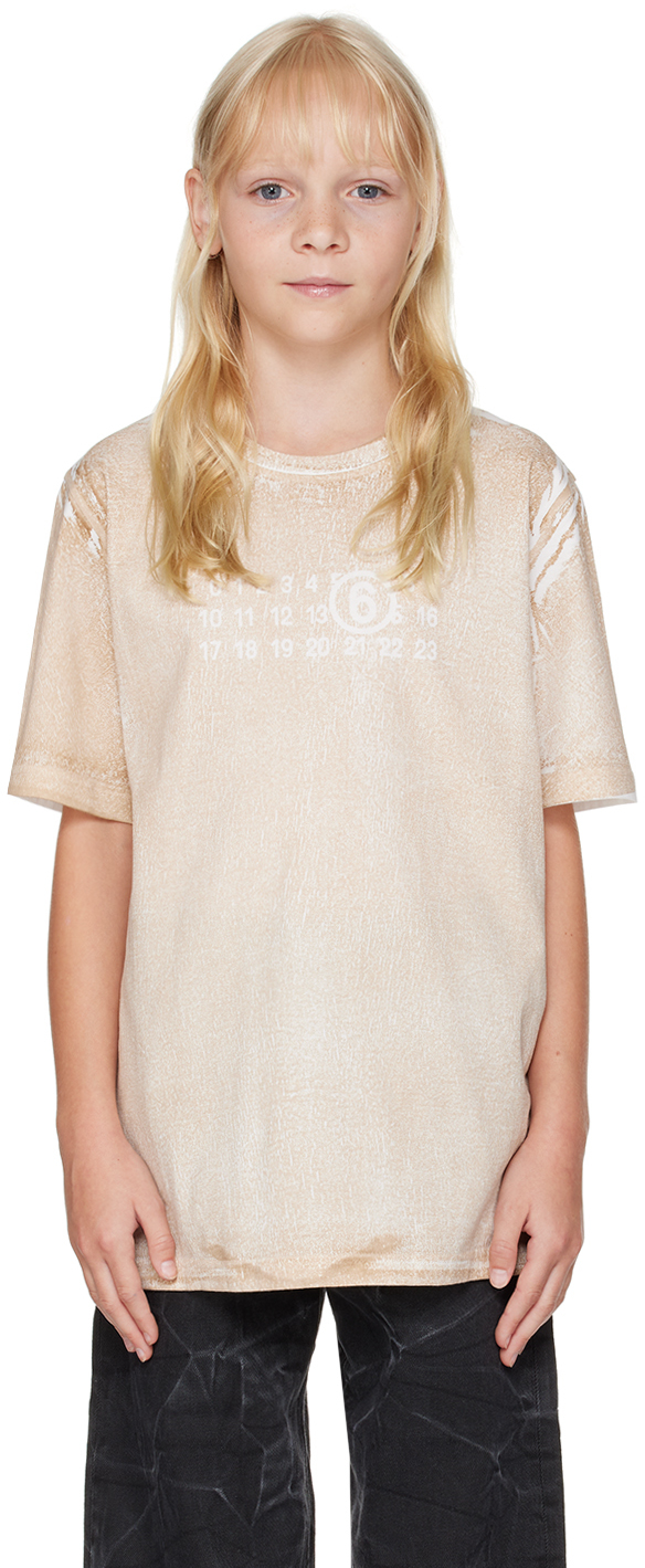 Shop Mm6 Maison Margiela Kids White & Beige Dyed T-shirt In M6705