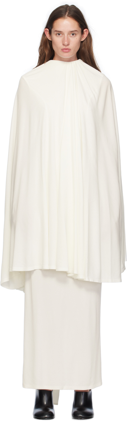 Shop Marie Adam-leenaerdt Off-white Cape-style Maxi Dress In 1015 Off-white