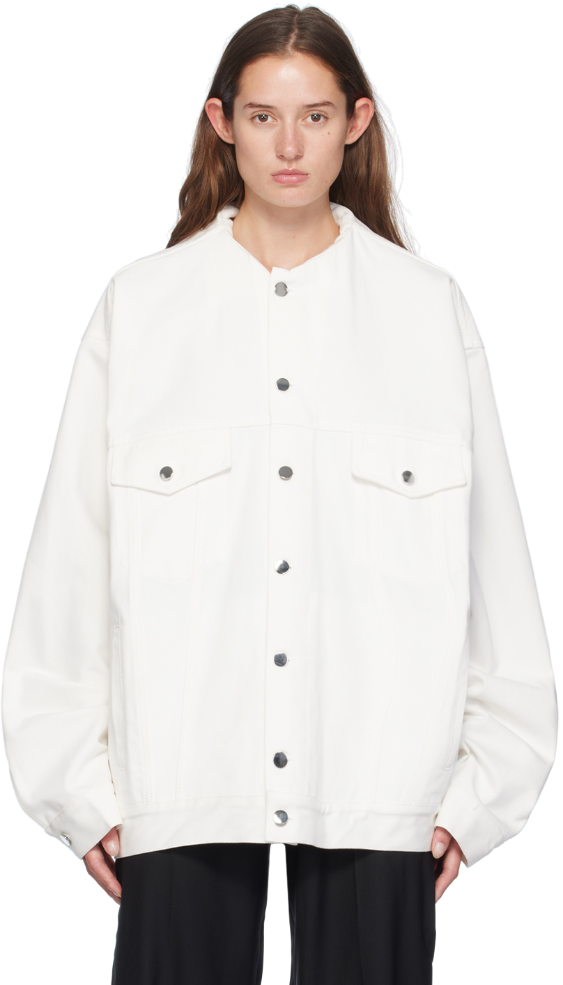 MARIE ADAM-LEENAERDT WHITE INSERTED COLLAR DENIM JACKET 