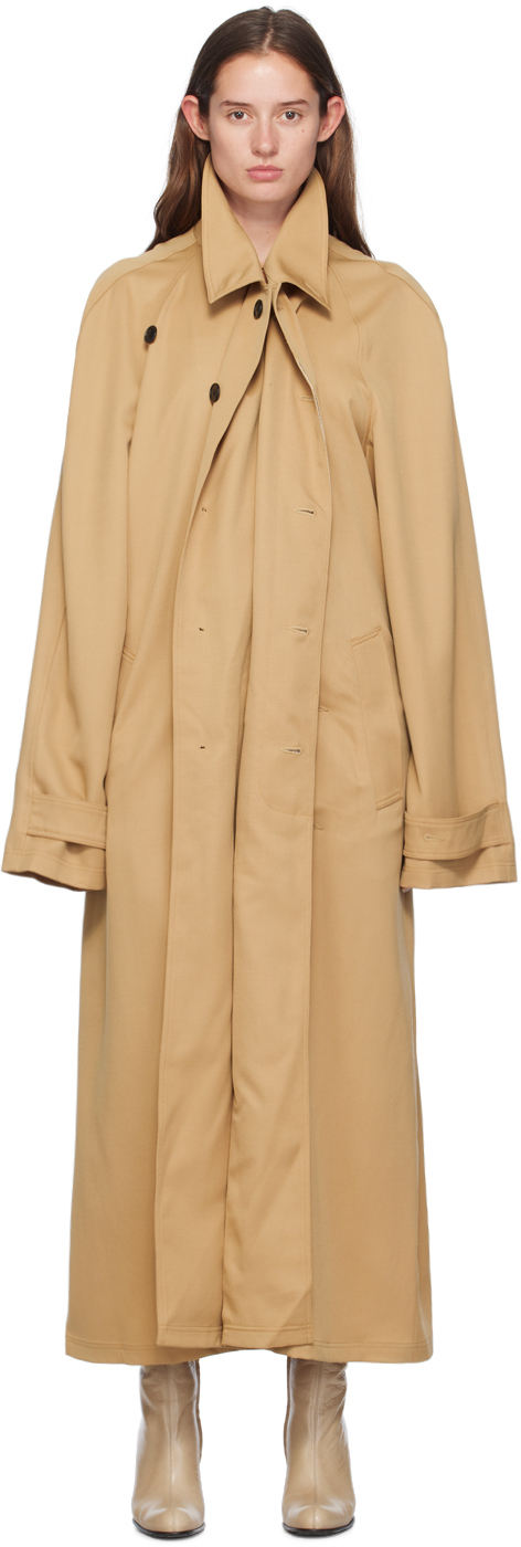 Beige Pinched Trench Coat