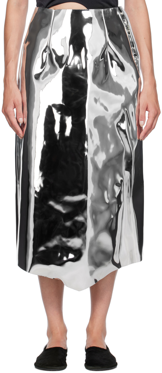 Shop Marie Adam-leenaerdt Silver Reflector Midi Skirt In 8030 Silver