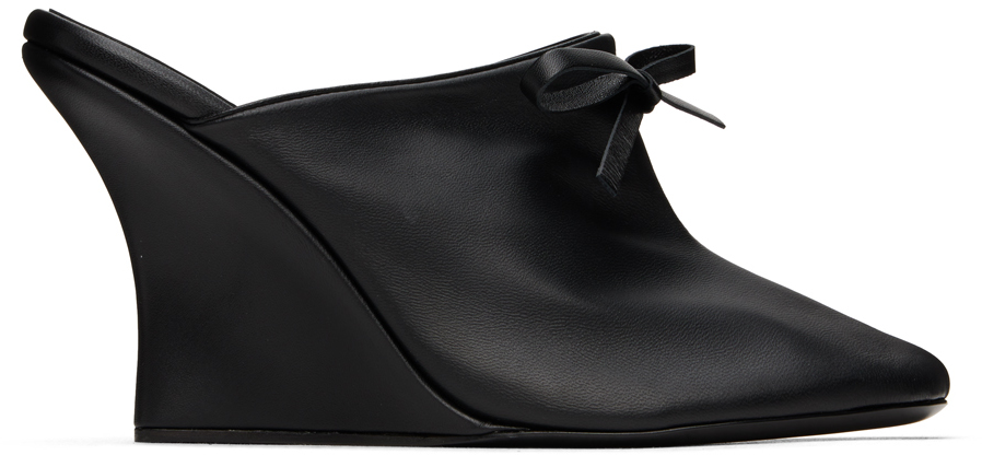 Black Bow Heeled Slipper Mules