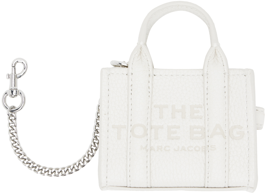Shop Marc Jacobs Silver & Off-white 'the Nano Tote Bag Charm' Keychain In 140 Cotton/silver
