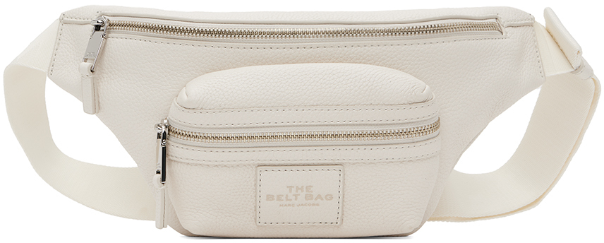Shop Marc Jacobs Off-white 'the Leather' Belt Bag In 140 Cotton/silver