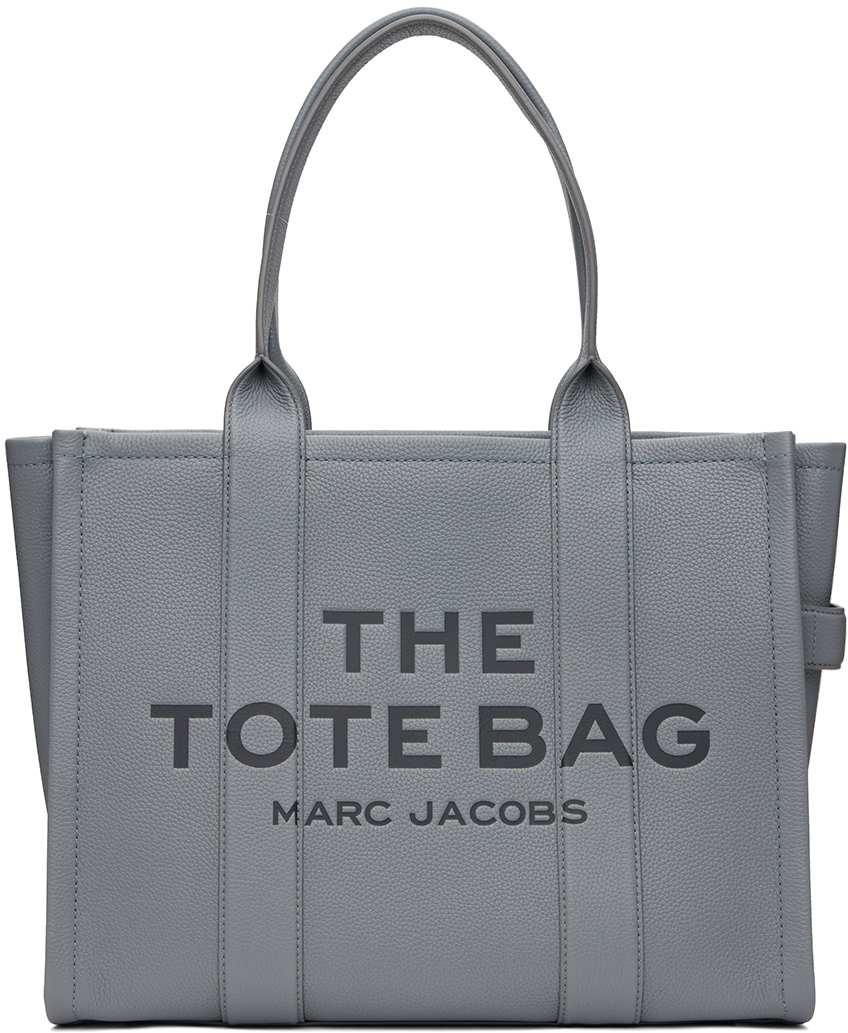 Shop Marc Jacobs Gray 'the Leather Large' Tote In 050 Wolf Grey