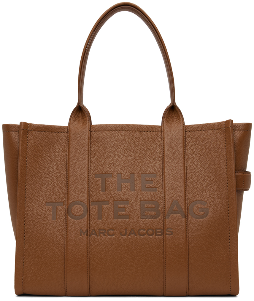 Shop Marc Jacobs Brown 'the Leather Large' Tote In 212 Argan Oil