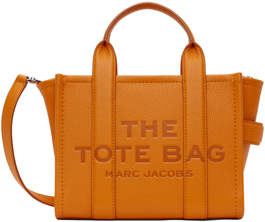 Shop Marc Jacobs Orange 'the Leather Small' Tote In 818 Tangerine
