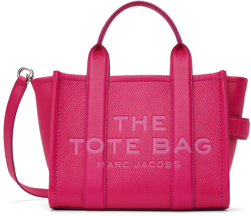 Shop Marc Jacobs Pink 'the Leather Small' Tote In 665 Hot Pink