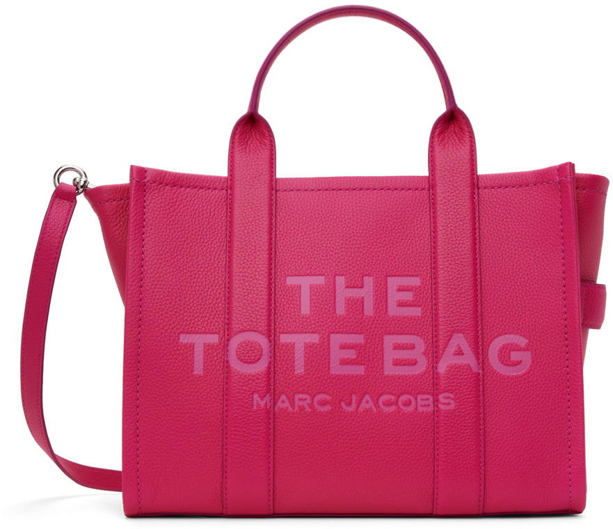 Shop Marc Jacobs Pink 'the Leather Medium' Tote In 665 Hot Pink
