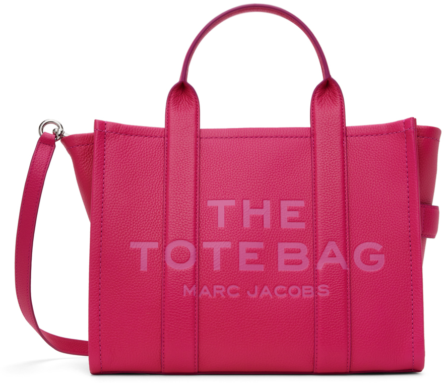 Shop Marc Jacobs ピンク The Leather Medium トートバッグ In 665 Hot Pink