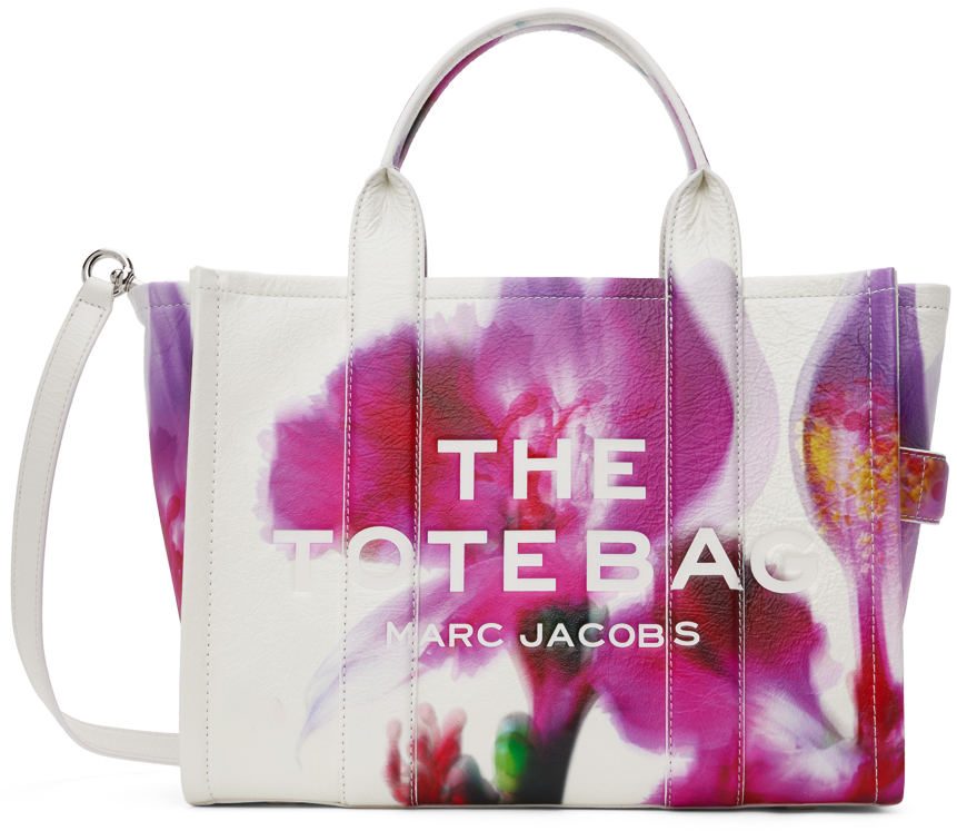 Shop Marc Jacobs Pink & White 'the Future Floral Leather Medium' Tote In 101 White Multi
