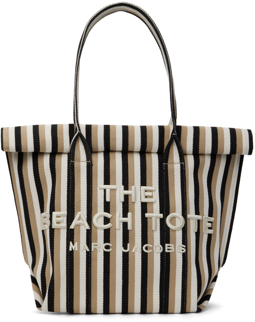 Shop Marc Jacobs Taupe & Black 'the Striped Jacquard Beach' Tote In 233 Camel Multi