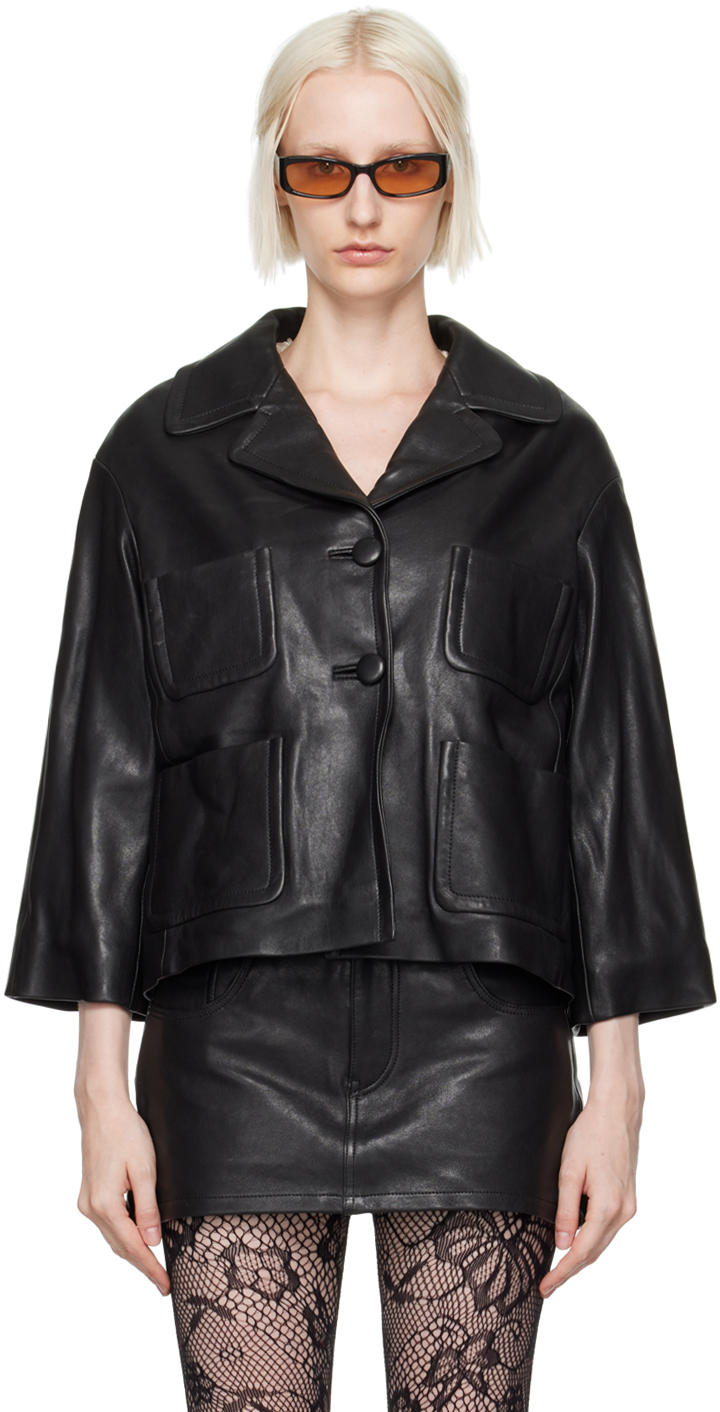 Shop Marc Jacobs Black 'the Lady' Leather Jacket In 001 Black