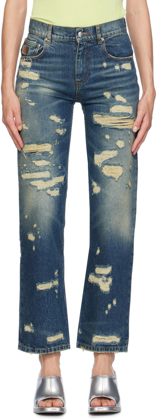 Shop Marc Jacobs Indigo 'the Rip & Repair Straight' Jeans In 491 Punk Indigo