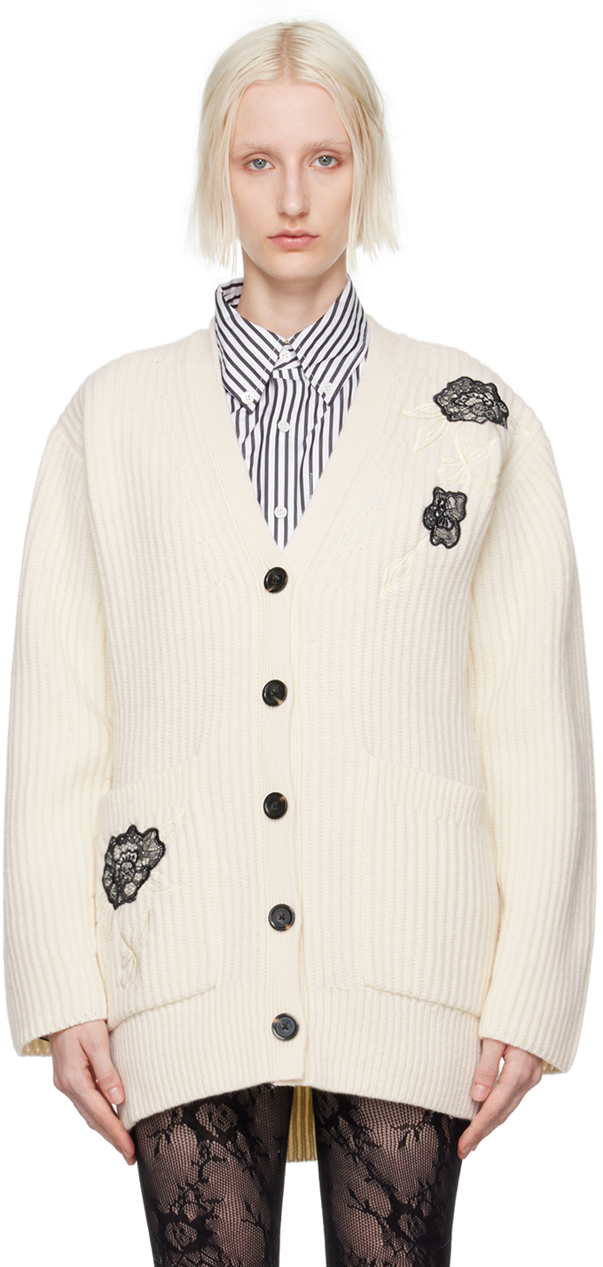 Shop Marc Jacobs Off-white 'the Lace Appliqué' Cardigan In 278 Porcelain